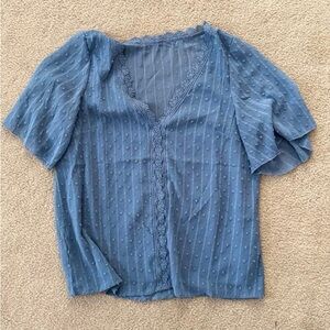 SHEIN Blue Sheer Lace Blouse